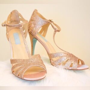 Betsy Johnson Champagne Gold Glitter Wedding Heels